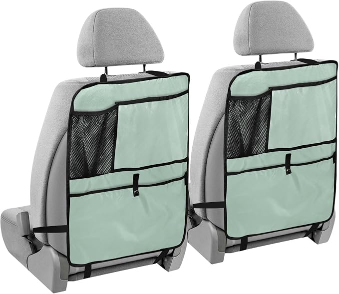 Leave Green Car Seat Organizer for Kids Backseat Kick Mat with Adjustable Strap Backseat Protectors for SUV Car Vehicle 1 Pcs