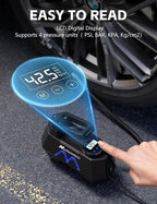 Tire Inflator Portable Air Compressor, 150PSI Tire Air Pump for Car Tires, Car Accessories, Auto Pump 12V DC with Digital Pressure Gauge and LED Light for Motorcycle, Bicycle, Ball-Blue