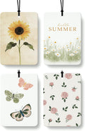 Hello Summer Floral Butterfly Car Air Freshener 4 Pcs Coconut Scented, Cute Car Accessories Mirror Decor for Women, Cottagecore Flower Hanging Air Freshener for Cars Closet Drawer Books