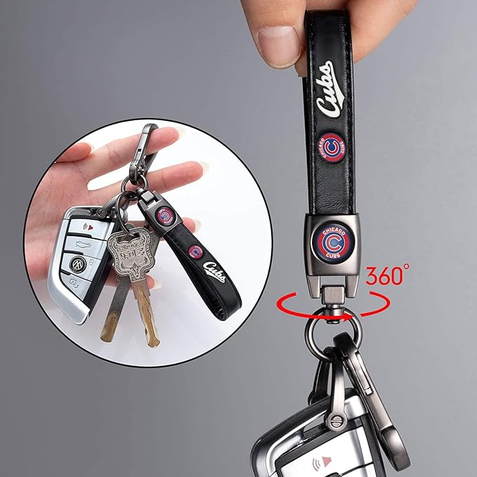 for Chicago Cubs Baseball Fans Car Keychain with Tire Valve Caps, Car Keyring and Valve Stem Caps Compatible with Key Fob Holder, Delicate Gifts for Men Women, Cubs