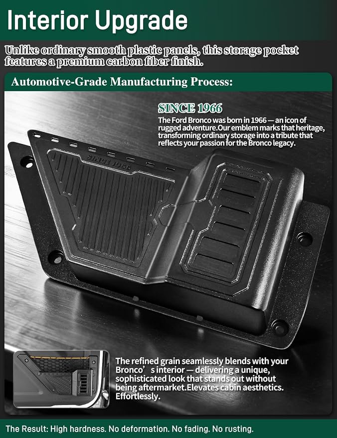 Carbon Fiber Door Storage Pockets for 2021-2026 Ford Bronco 2-Door 4-Door, Front Side Door Organizer, Bolt-On ABS Trim Panel, Not for Bronco Sport or Power Seats, 2-Pack