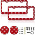 Polka Dots License Plate Frames，Polka dots Car Accessories for Women and Men ，Cute License Plate，Aluminum License Plate Frame Fits Standard US Vehicles Size 12.2 x 6 Inch (Red-Polka dots)