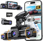 S03 4K Dash Cam Front Rear Inside Left Right with GPS, Free 128GB SD Card, 5.8GHz WiFi 6 (Up to 20MB/s Download), 4 Channel 360° Dash Camera for Cars, G-Sensor 8 IR Light, Parking Mode, Black