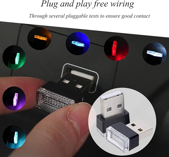 4Pcs Red USB Car Interior Atmosphere Lamps, Universal Mini Led USB Lights for Car Decoration, Lighting