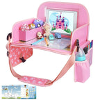 Kids Travel Tray for Toddler Car Seat, Road Trip Activities for Kids with iPad Holder Stand & Dry Erase Board, Road Trip Essentials Accessories Lap Tray as Travel Gifts for Kid, Pink