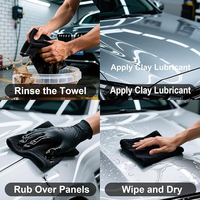 3 Pcs Clay Towel - Auto Detailing synthetic Clay bar Towel - Decontaminate Paint and Glass for Smoth Washing - Improve Wax and Sealant Bonding, Enhance Gloss and Color Depth - 12" x 12" (BLACK)