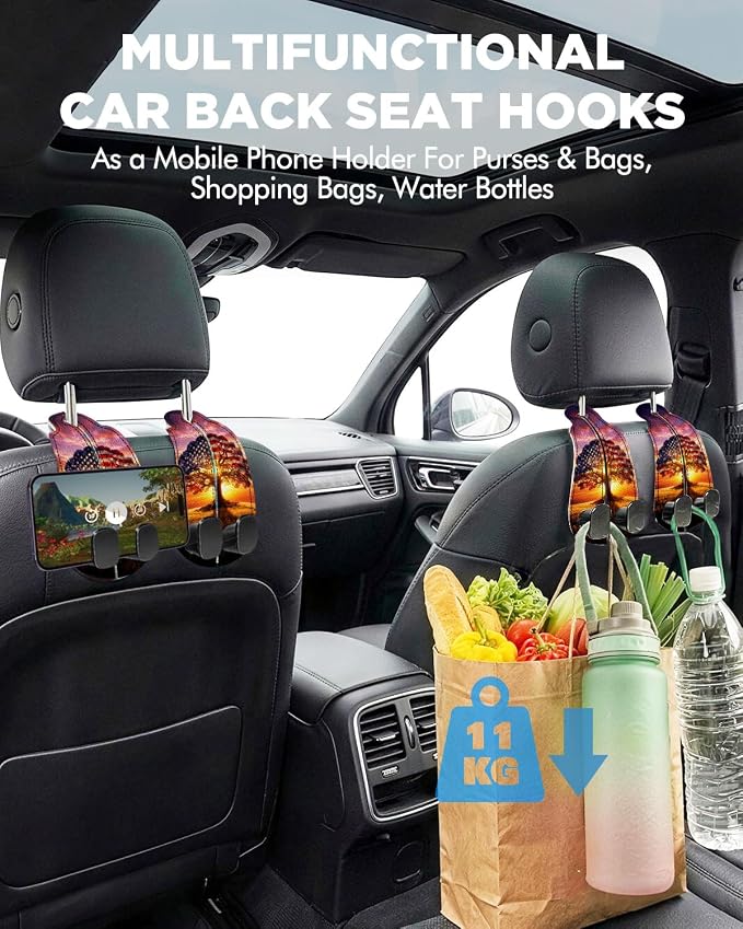 Purse Holder for Car, 2 Pack Heavy Duty Purse Hanger for Car, PU Leather Car Seat Hooks for Purses and Bags, Cute Tree Headrest Organizer for Handbags & Backpacks