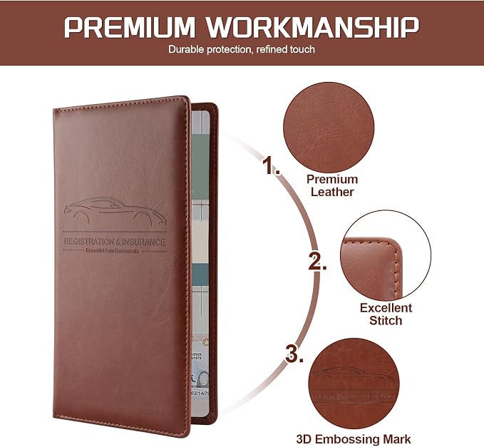 2Pack Car Registration and Insurance Holder,Car Document Holder for Cards License with Magnetic Shut,Vehicle Glove Box Car Organizer for Documents, Cards, License(Brown)