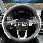 Nappa Leather Steering Wheel Cover, Elegant Diamond Checkered Design, Non-Slip wear-Resistant, Enhance Driving Comfort, Suitable for Steering Wheel Diameter 14 1/2‘-15’ Models.Black White