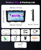 4+128G for Honda CRV 2007-2011 Android Car Stereo Radio with Wireless Carplay/Android Auto, 9 Inch 1280 * 720P in-Cell Screen Bluetooth WiFi GPS Navigation USB FM/RDS SWC EQ Backup Camera
