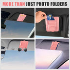 Sunglass Holder for Car Visor, Multi-Pocket Leather Car Sun Visor Organizer with Ticket Pens Card Clip, Sunglasses Holders,Suitable for All Size Eyeglasses,Car Accessories Keep Tidy (Pink)