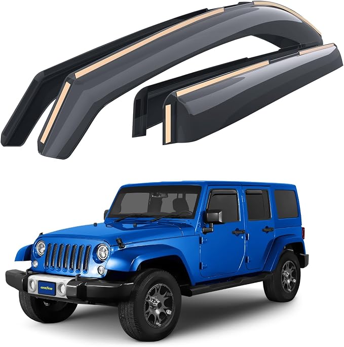 Goodyear Shatterproof in-Channel Window Deflectors for Jeep Wrangler JK 2007-2018, Rain Guards, Window Visors for Cars, Vent Deflector, Car Accessories, 4 pcs - GY003492