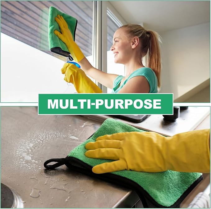 20 Pcs Microfiber Car Drying Towels Microfiber Cleaning Cloth 800 GSM Thick Plush Cleaning Dusting Cloth Auto Detailing Absorbent Towels Rags for Car Household Kitchen Window(Grey and Green)