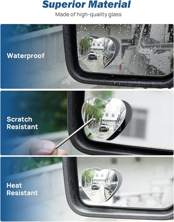 Heart Shaped Blind Spot Mirror 2 Pack HD Frameless Convex Glass for Wide Angle View and Safer Lane Changing Compatible with Cars SUVs Trucks RVs Cute & Safe Car Mirror Accessory