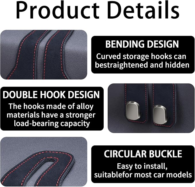 2 Pack Car Seat Headrest Hooks for Purses and Bags, Car Purse Holder With Double Metal Hooks, Headrest Back Seat Handbags Hook, Universal Car Purse Hanger, Cute Car Hanging Accessories, Black