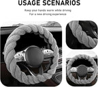 Fluffy Car Steering Wheel Cover, 15 Inches Anti-Slip Round Fuzzy Winter Steering Wheel Protector, Soft Warm Plush Steering Wheel Cover for Women Girls, Car Accessories (Gray, D-Shaped)