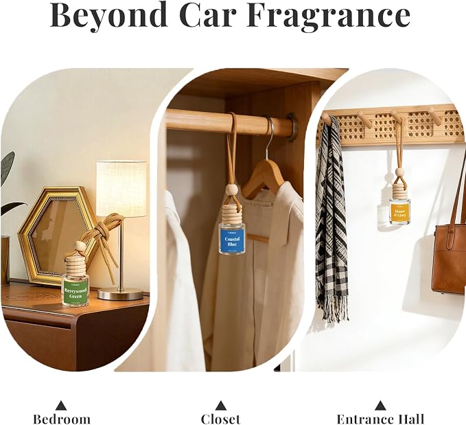 Car Air Fresheners, Coastal Blue Hanging Car Diffuser 2 Packs, Essential Oil Auto Odor Eliminator, Long Lasting Natural Scent, Car Aroma Freshener for Rearview Mirror