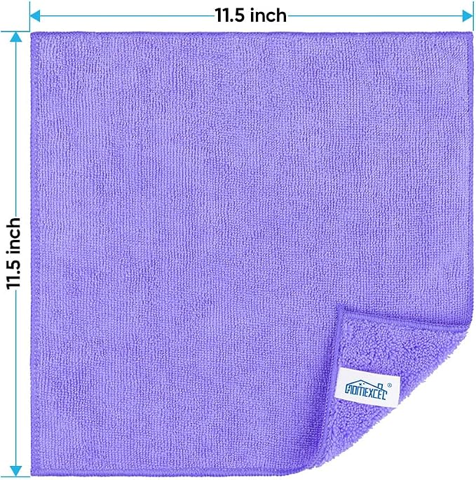 Purple Microfiber Cleaning Cloth, 12 Pack Premium Microfiber Towels for Cars, Lint Free, Scratch-Free, Highly Absorbent, Reusable Cleaning Rags for Car, Household, Kitchen, Window,11.5"X11.5"