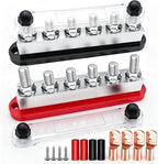 650A Marine Bus Bar Heavy Duty Power Distribution Block, Battery Busbar, Automotive Buss bar Terminal Block with 6X 3/8" (M10) Studs for Car, Boat and Solar Wiring (Black+Red)