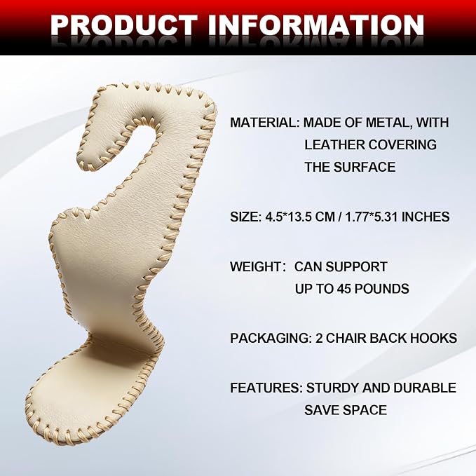 Automotive Universal 2PCS Leather Headrest Hooks, for Car Keep Purses Bags Coats and Groceries Secure Universal Fit for Most Vehicles, Beige