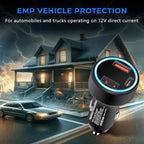 EMP Vehicle Protection, Equipped with Additional USB Sockets, Suitable for 12-Volt DC in Cars and Trucks, Providing Protection Against Solar Flares & Power Surges