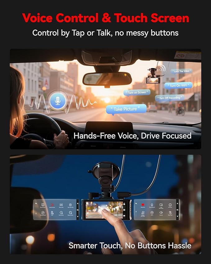 4K STARVIS 2 Dash Cam Front and Rear, 5GHz WiFi 20MB/s Download, 128GB Card Included, Voice Control, Dash Camera for Cars with 3.18" Touch Screen, GPS, Loop Recording, Parking Mode(F7N Touch)