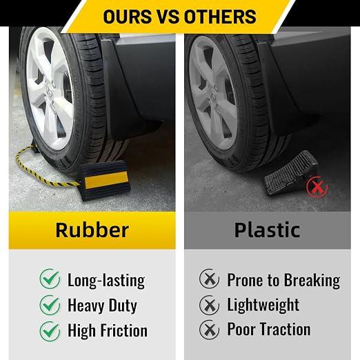 Wheel Chocks (2pair/4pack with Rope) for RV Trailer Camper Truck Car Aircraft, Versatile Heavy Duty Rubber Wheel Chocks Block with 3 Reflective Strips, Tire Wheel Immobilizers & Chocks