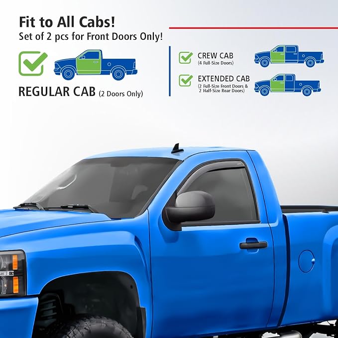 Goodyear Shatterproof in-Channel Window Deflectors for Chevrolet (Chevy) Silverado 2500 2007-2014 Regular Cab, Rain Guards, Window Visors for Cars, Vent Deflector, Car Accessories, 2 pcs - GY007715