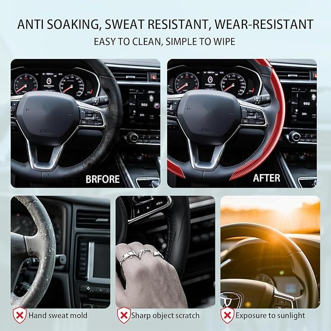 Steering Wheel Covers, 3PCs Leather Anti-Skid Clip on Car Steering Wheel Cover Protector Universal for Most Car Wheel (Burgundy)
