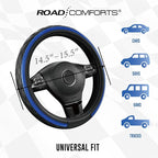 Leather Steering Wheel Cover – Black & Blue, Universal Fit 14.5-15 Inch, Microfiber Leather, Anti-Slip & Breathable Design for Men and Women
