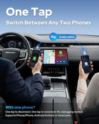 2-in-1 Wireless CarPlay & Android Auto Adapter, One-Click Switch for Apple iPhone and Android, Converts Wired to Wireless, Plug and Play for USB/USB-C, Compatible with 1000+ Vehicles