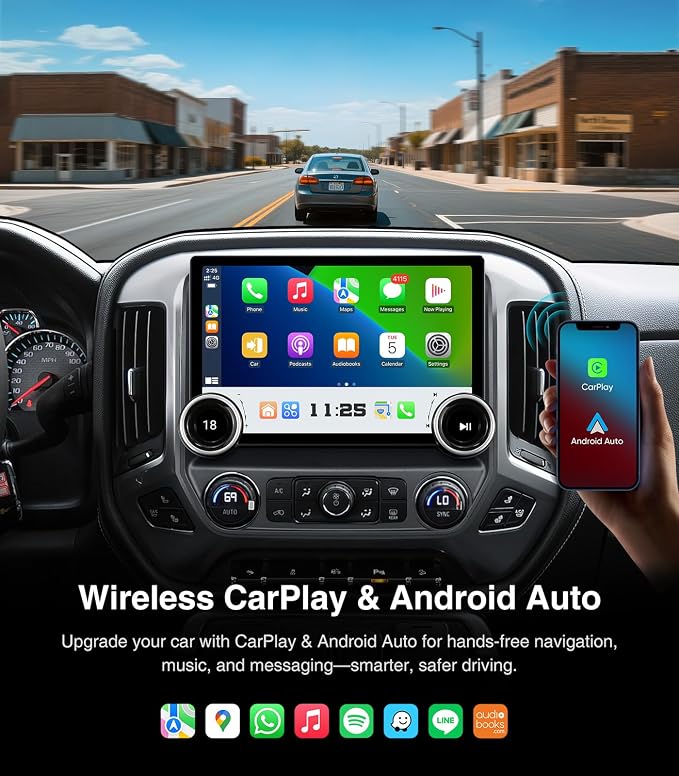 Car Stereo for Chevy Silverado GMC Sierra 2014-2018, Wireless CarPlay & Android Auto, 11.5 Inch QLED Touch Screen Radio Upgrade, GPS Navigation Head Unit, Bluetooth, Backup Camera