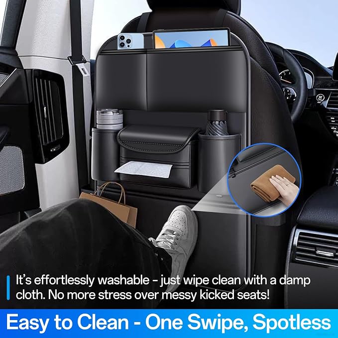 Backseat Car Organizer Leather Back of Seat Car Organizers for Kids Drivers Waterproof Kick Mats Seat Back Protector with Large Capacity 6 Storage Pockets