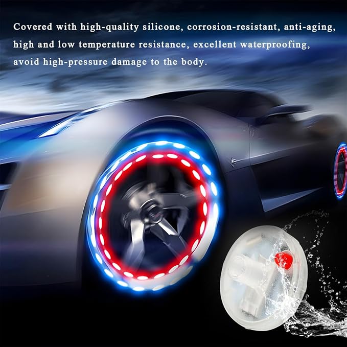 Wevdn 8 PCS Car Tire Wheel Lights, Colorful Solar LED Tire Valve Cap Lamp with Motion Sensor, Waterproof Flash Valve Stem Caps Lights for Cars, Truck, Bicycles, Motorcycles (8 PCS)