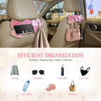 2 PCS Bow Pearl Car Seat Headrest Hook – Cute Purse Hook for Car, Girly Interior Decoration Accessories Hook Hanger, Seatback Holder for Purses & Bags, Elegant Car Organizer (Pink)