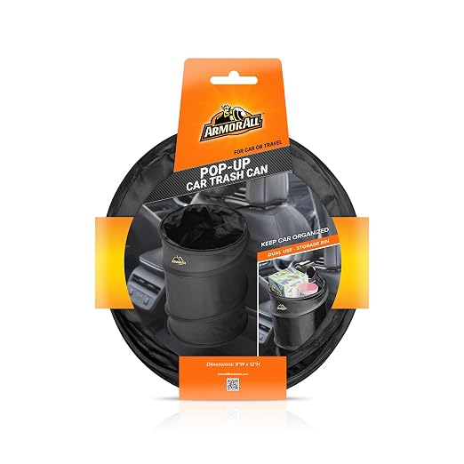 Car Trash Can, 3.3 Gallon Pop-Up Garbage Bin, Waterproof, Loop for Hanging, Velcro Base, Washable, Metal Frame, Portable Collapsible Design for Easy Storage, 12” Inch High x 9” Inch Wide