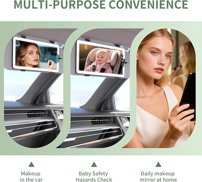2PCS Car Visor Vanity Mirror with Lights, Rechargeable Dimmable Touch LED Sun Visor Mirrors, Large Detachable Vanity Makeup Mirror with 3 Color Modes for Truck SUV Car Accessories for Women(Black)