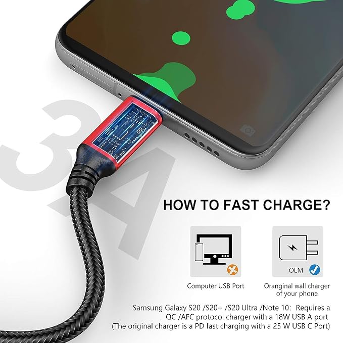 Short USB Type-C Cable 5pack 12inch Fast Charging 3A Rapid Charger Quick Cord, Braided Type C to A Cable for Galaxy S10 20 9 8 Plus a10e,Note 10 9 8,LG V50 V40 G8 G7(1foot, Red)