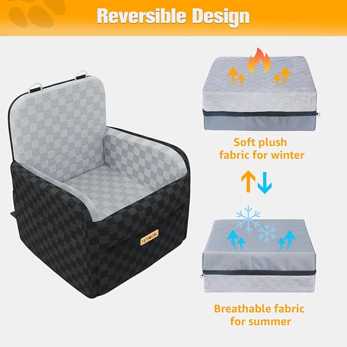 Waterproof Dog Car Seat for Small Medium Dogs, 6in Memory Foam Pet Booster Seat for Dogs up to 26 lbs with Pockets, Detachable Washable Pet Carseat with Y-Shape Safety Belt