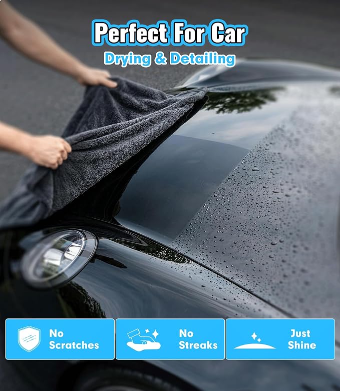 2-Pack Car Drying Towels, Large 36 x 28 Inch, 1300 GSM, Dual-Gray | Twisted Loop Microfiber Towel for Cars - Absorbent Car Dry Towel and Car Wash Towel for Streak-Free, Paint-Safe Car Detailing