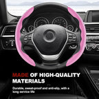 Universal Fit Carbon Fiber Steering Wheel Cover, Segmented Steering Wheel Protector, Carbon Fiber Anti-Skid Steering Wheel Cover Car Interior Accessories (2 Pcs Pink)
