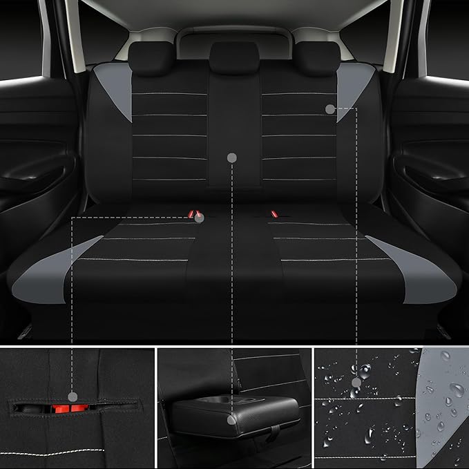 Waterproof Car Seat Covers Full Sets, Universal Fit Seat Covers for Cars, EVA Neoprene Seat Cover Set Full Sets, Interior Covers for Auto SUV,Vans,sedans, Trucks,(Black and Gray)