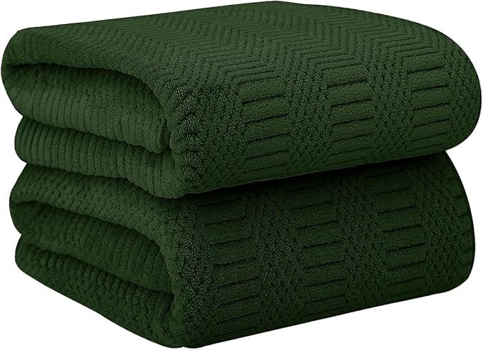 Microfiber Bath Towels, Large Bathroom Towel for Adult, Pack of 2, 30" x 60", Soft, Super Absorbent and Fast Drying, Use for Hair Wrap, Sport, Fitness, Yoga, Diamond Cross Grid Olive-Green