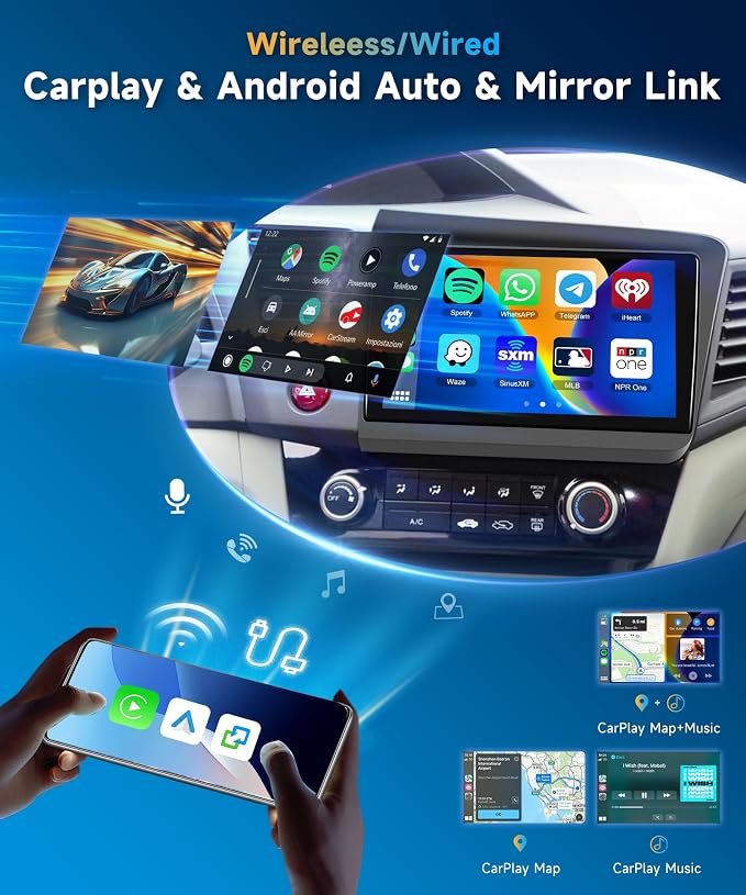 2+64G Car Stereo for Honda Civic 2012 2013 2014 2015 Wireless Carplay & Android Auto, 9 Inch Touch Screen Car Radio for Civic Bluetooth GPS Navigation DSP WiFi FM SWC for Honda Civic Radio