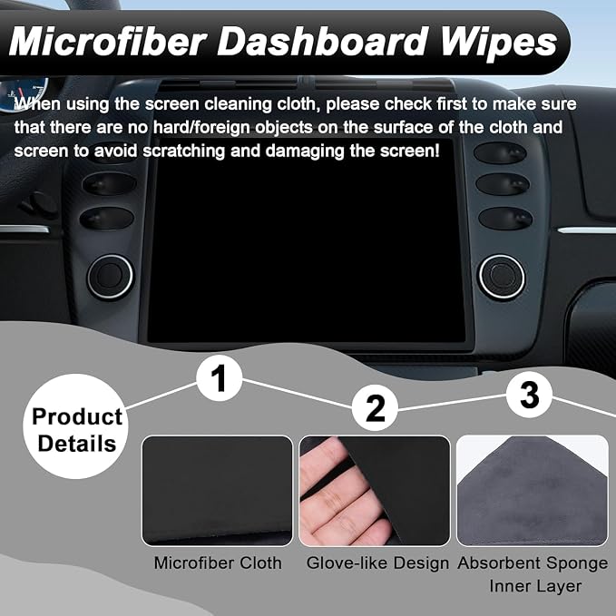 2PCS Car Screen Cleaner, 4.1''×4.1'' Microfiber Dashboard Wipes, Square Microfiber Cloth, Automotive Display Wipes,Vehicle Screen Cleaner Tool for Dashboard Display, Car Interior Tool (Black)