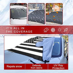1 PC Car Windshield Snow Cover, American Flag Design Snow & Ice Protection De-Frost Cover, 69" x 42" Four Seasons Universal Shade Anti-UV Cover, Auto Universal Accessories (Black)