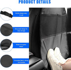 2 PCS Back Seat Cover for Kids, Car Kick Mat Seat Protector with 2 Storage Pockets, Premium Water Resistant Backseat Kick Mats Protect Vehicle from Dirt, Mud, Scratches