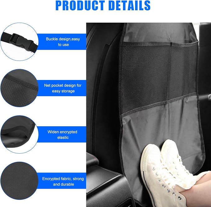 2 PCS Back Seat Cover for Kids, Car Kick Mat Seat Protector with 2 Storage Pockets, Premium Water Resistant Backseat Kick Mats Protect Vehicle from Dirt, Mud, Scratches