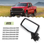 Left Driver Side Mirror Compatible with 2019-2025 chevy Silverado 1500 With Power Glass Manual Folding Turn Signal Heated Blind Spot Black Replace#GM1320680(7Pins)