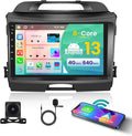 [8-Core 4+64G] Android 15 Car Stereo for Kia Sportage 2010-2016, 9" Touch Screen Sportage Car Radio with Wireless CarPlay Android Auto GPS Mirror Link 5Ghz WiFi Bluetooth FM/RDS EQ Backup Cam+MIC